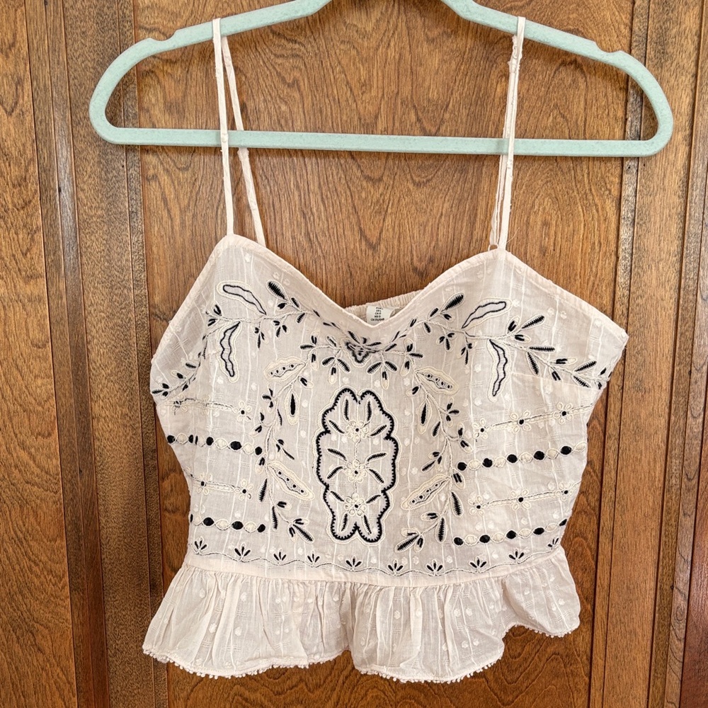 H&M Cream Camisole with Black Embroidery